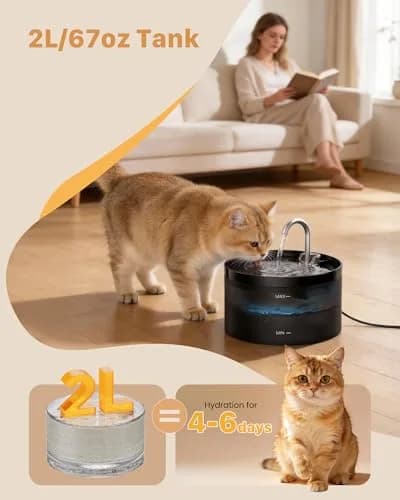 GIOTOHUN Cat Water Fountain 2L | Triple Filtration, LED Light, Ultra-Quiet Pump thumbnail 7