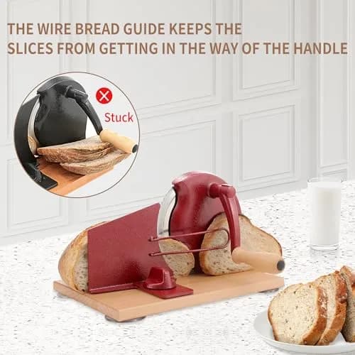 CAWIU Red Manual Sourdough Bread Slicer 16.5cm (6.5 inch) Blade | Adjustable Thickness Cutter with Hand Crank thumbnail 3