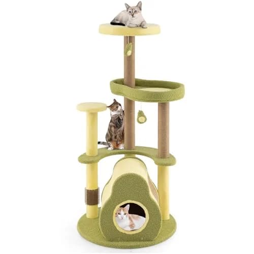 PETSITE 49-inch Avocado-Themed Cat Tree, Multi-Level Modern Cat Tower with Jute Scratching Posts, Cat Condo, Self Groomer Brush, and Dangling Toys for Indoor Cats thumbnail 1
