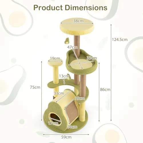 PETSITE 49-inch Avocado-Themed Cat Tree, Multi-Level Modern Cat Tower with Jute Scratching Posts, Cat Condo, Self Groomer Brush, and Dangling Toys for Indoor Cats thumbnail 8