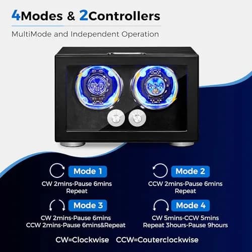 ANWBROAD Automatic Double Watch Winder Box 4 Mode | Quiet Motor, Vertical Winding, LED thumbnail 4