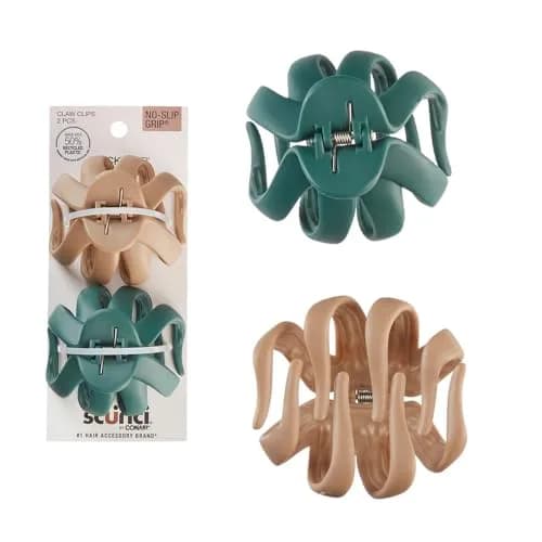 Scunci Octopus Claw Hair Clips for Thick Hair, 2 Count Beige & Green | Strong Hold, No-Slip Grip thumbnail 1