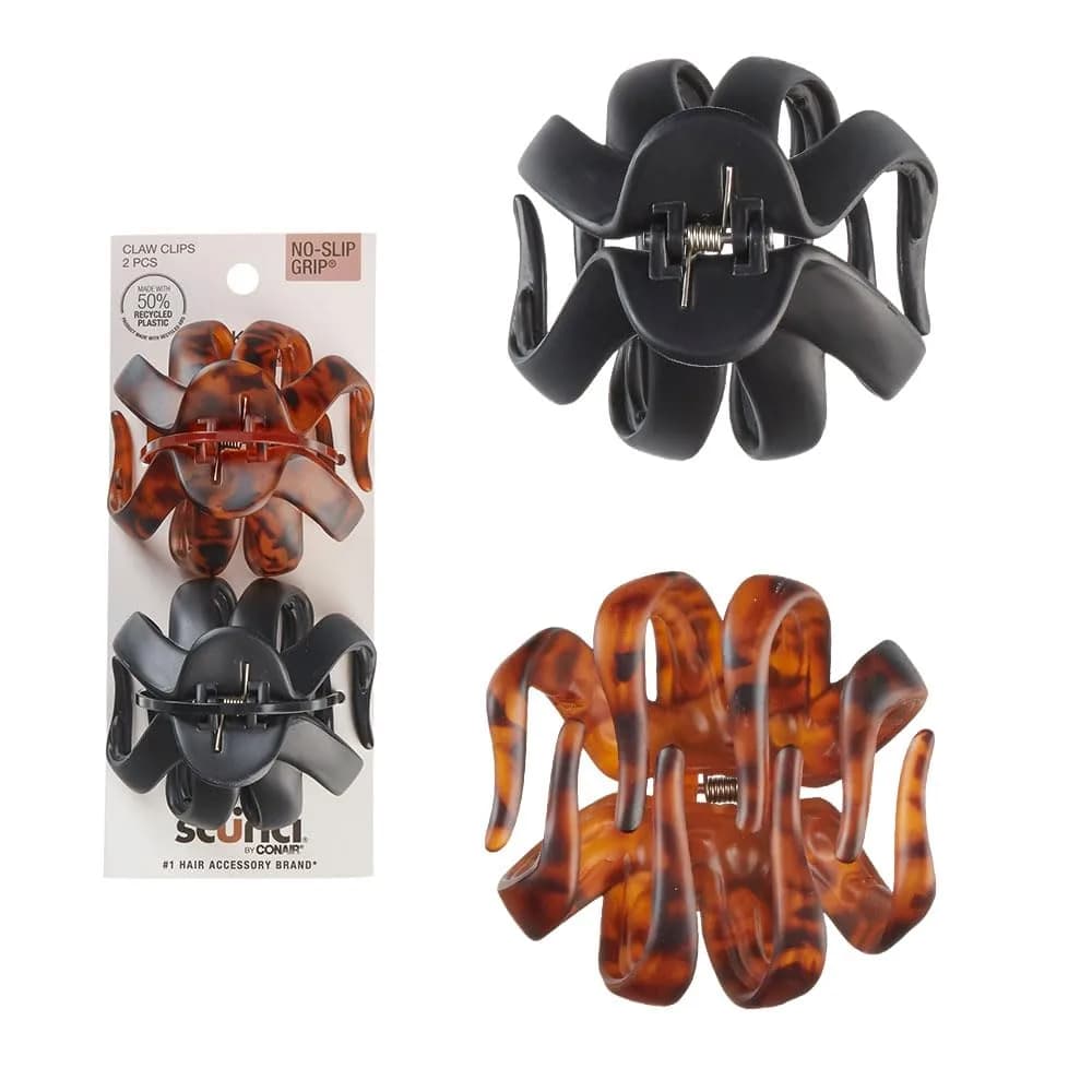 Scunci by Conair No-Slip Grip Octopus Claw Clips (2 Count, Tortoise & Black) | Jaw Clips for Thick Hair - main product image