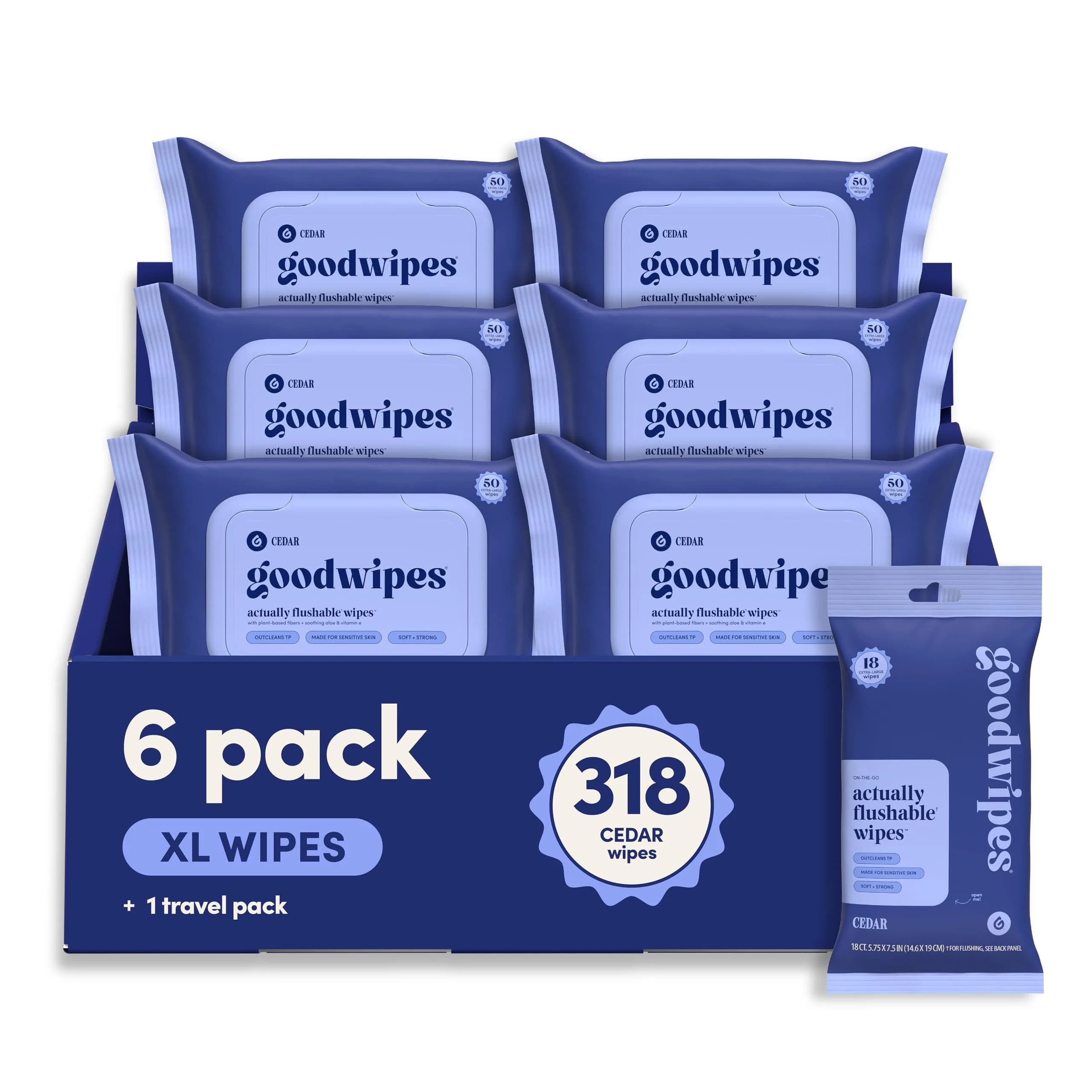 goodwipes Flushable Wipes Cedar Scent 300 Count (Pack of 6) | Septic Safe & Biodegradable — Cedar