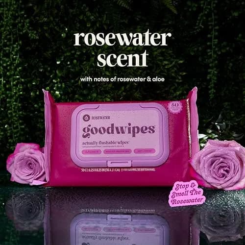 goodwipes Flushable Wipes Rose Scent 50 Count (Pack of 6) | Septic Safe & Biodegradable Wet Wipes for Adults thumbnail 9