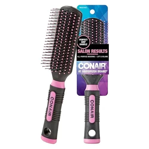 Conair Velvet Touch Cushion Brush - Detangling Hair Brush for All Hair Types - Nylon Bristles - Pink/Black thumbnail 1