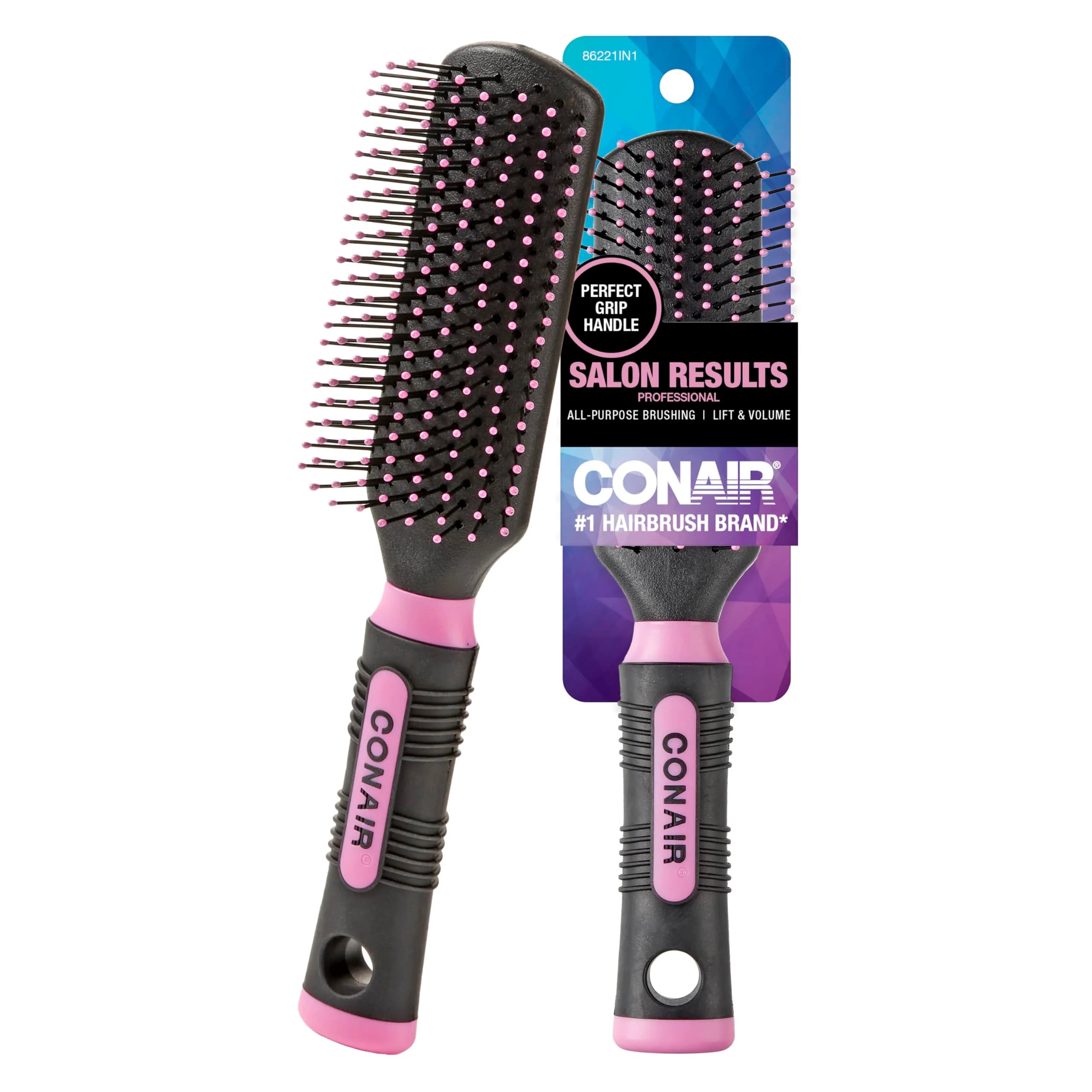 Conair Grip & Shape Styling Hair Brush with Nylon Bristles, Grey | Detangles and Adds Volume — Blush Pink