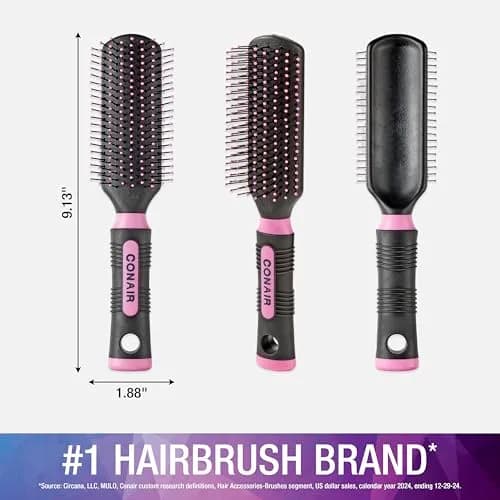 Conair Velvet Touch Cushion Brush - Detangling Hair Brush for All Hair Types - Nylon Bristles - Pink/Black thumbnail 2