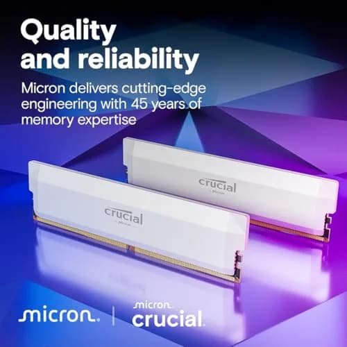 Crucial Pro DDR5 RAM 64GB Kit (2x32GB) 6000MHz CL40 White | Overclocking Desktop Gaming Memory thumbnail 6