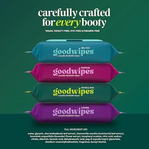 goodwipes Flushable Wipes Botanical Bliss 153 Count (3 Pack + 3 Singles) | Septic Safe & Plant-Based thumbnail 6