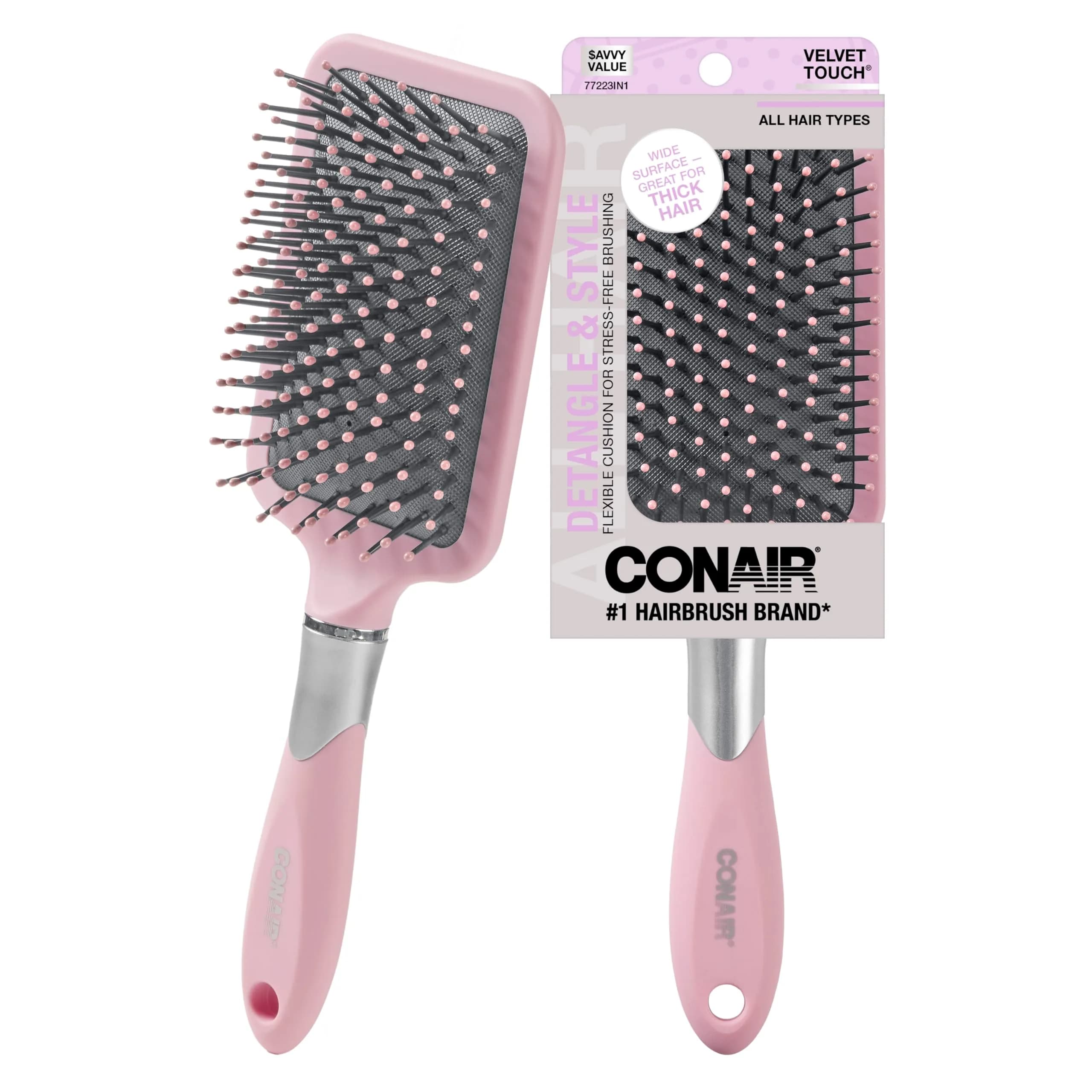 Conair Velvet Touch Paddle Cushion Hair Brush - Blush Pink - Detangling Brush for Curly or Straight Styles - main product image