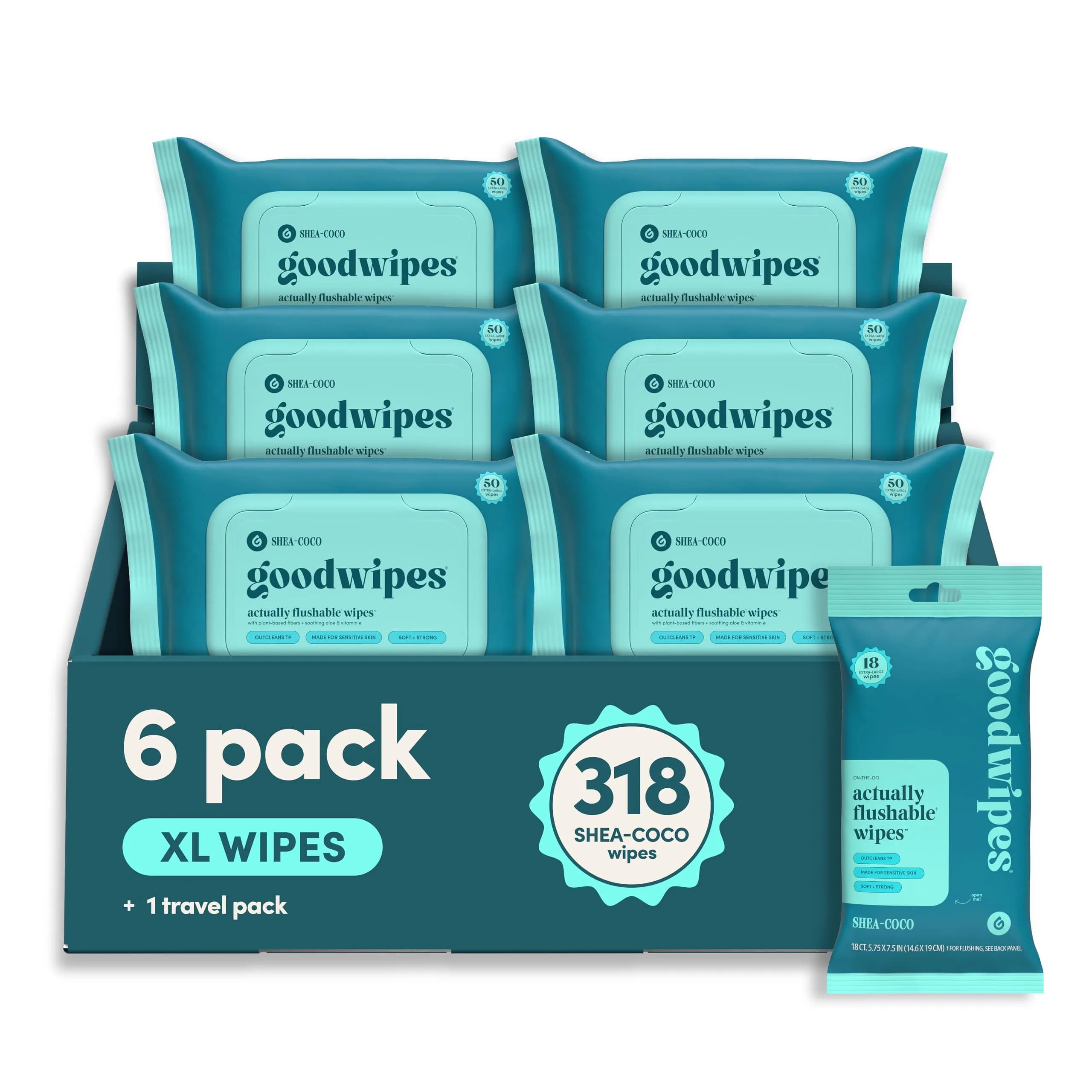 goodwipes Flushable Wipes Shea Coco 300 Count (Pack of 6) | Septic Safe & Extra Large for Superior Clean — Shea Coco