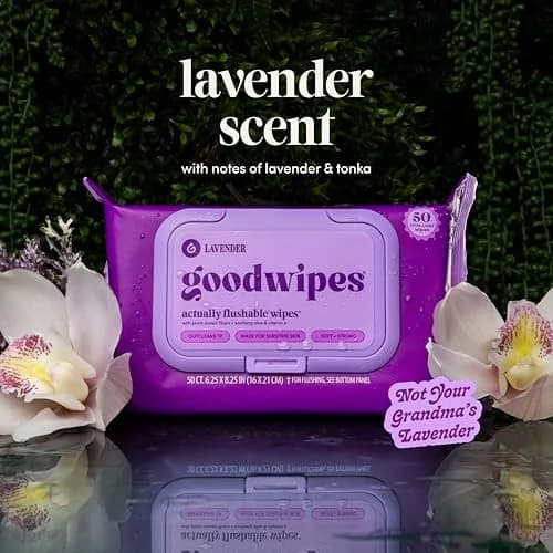 goodwipes Flushable Wipes Lavender Scent 300 Count (6 x 50 Count Packs) | Septic Safe & Biodegradable thumbnail 9