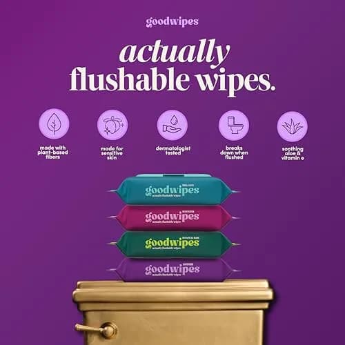 goodwipes Flushable Wipes Lavender Scent 300 Count (6 x 50 Count Packs) | Septic Safe & Biodegradable thumbnail 2