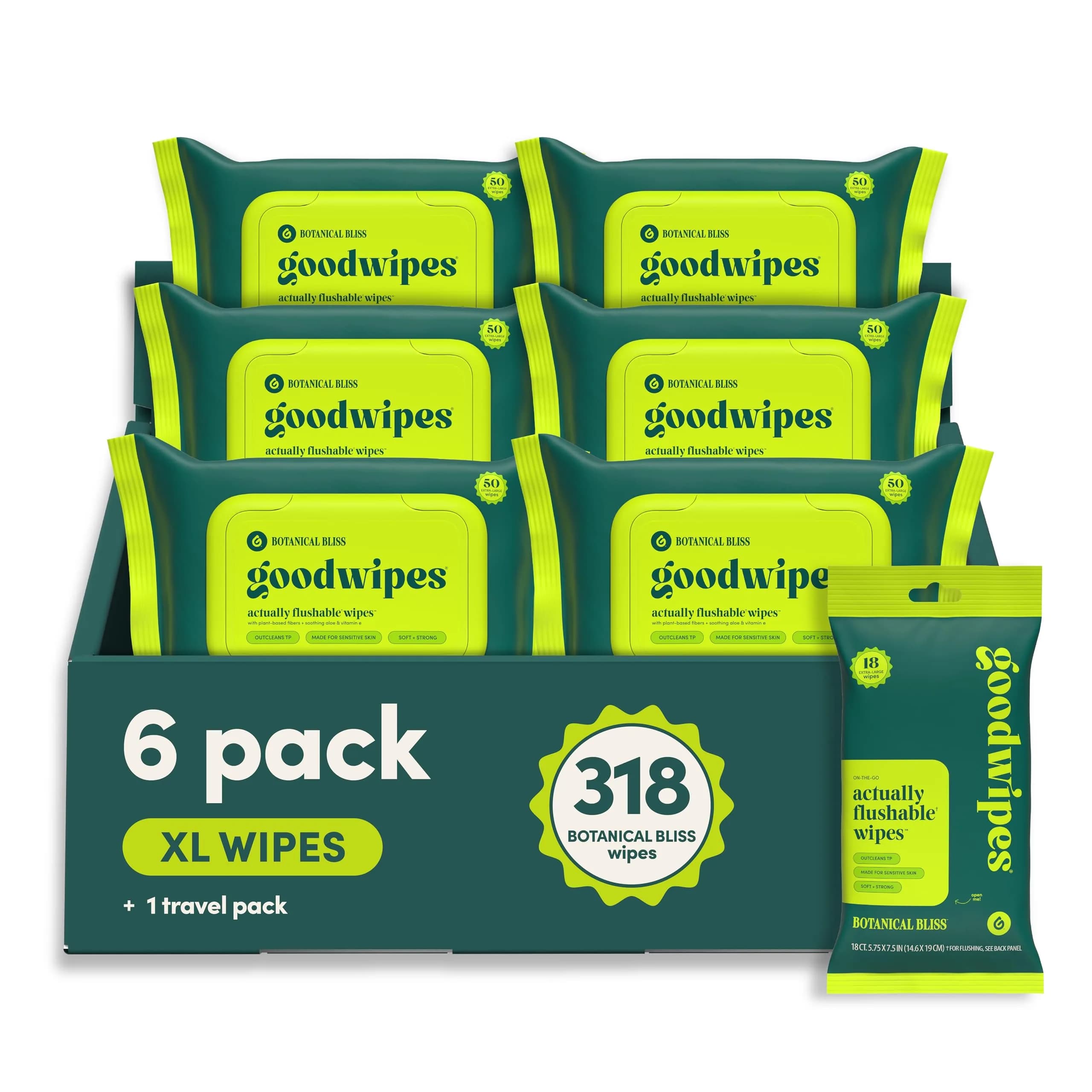 goodwipes Flushable Wipes Botanical Bliss 300 Count (6 Pack, 50 Count Each) | Septic Safe & Sewer Safe - main product image
