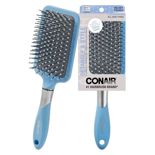Conair Velvet Touch Paddle Cushion Hair Brush - Detangling Brush for Thick Hair - Sky Blue (1 Count) thumbnail 1