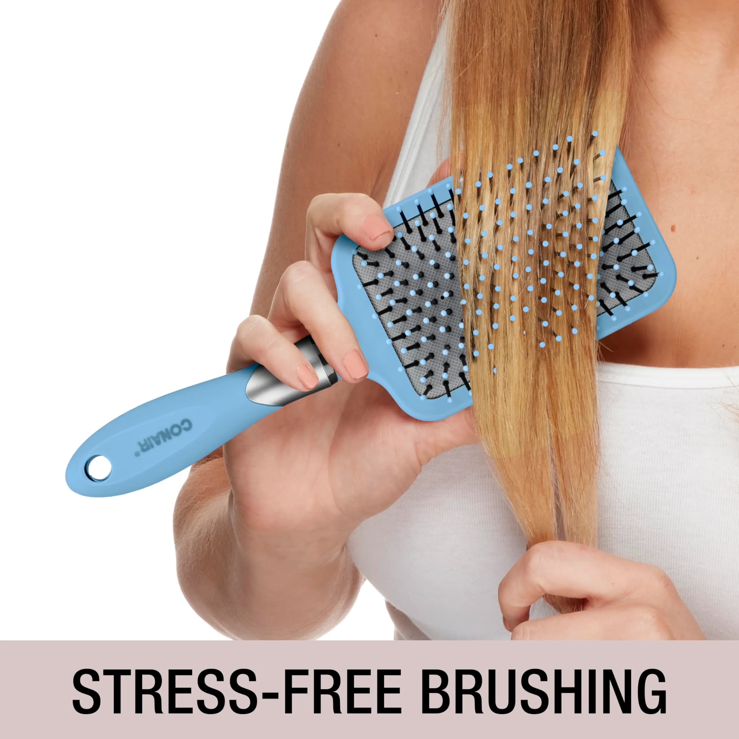 Conair Velvet Touch Paddle Cushion Hair Brush - Detangling Brush for Thick Hair - Sky Blue (1 Count) - view 2