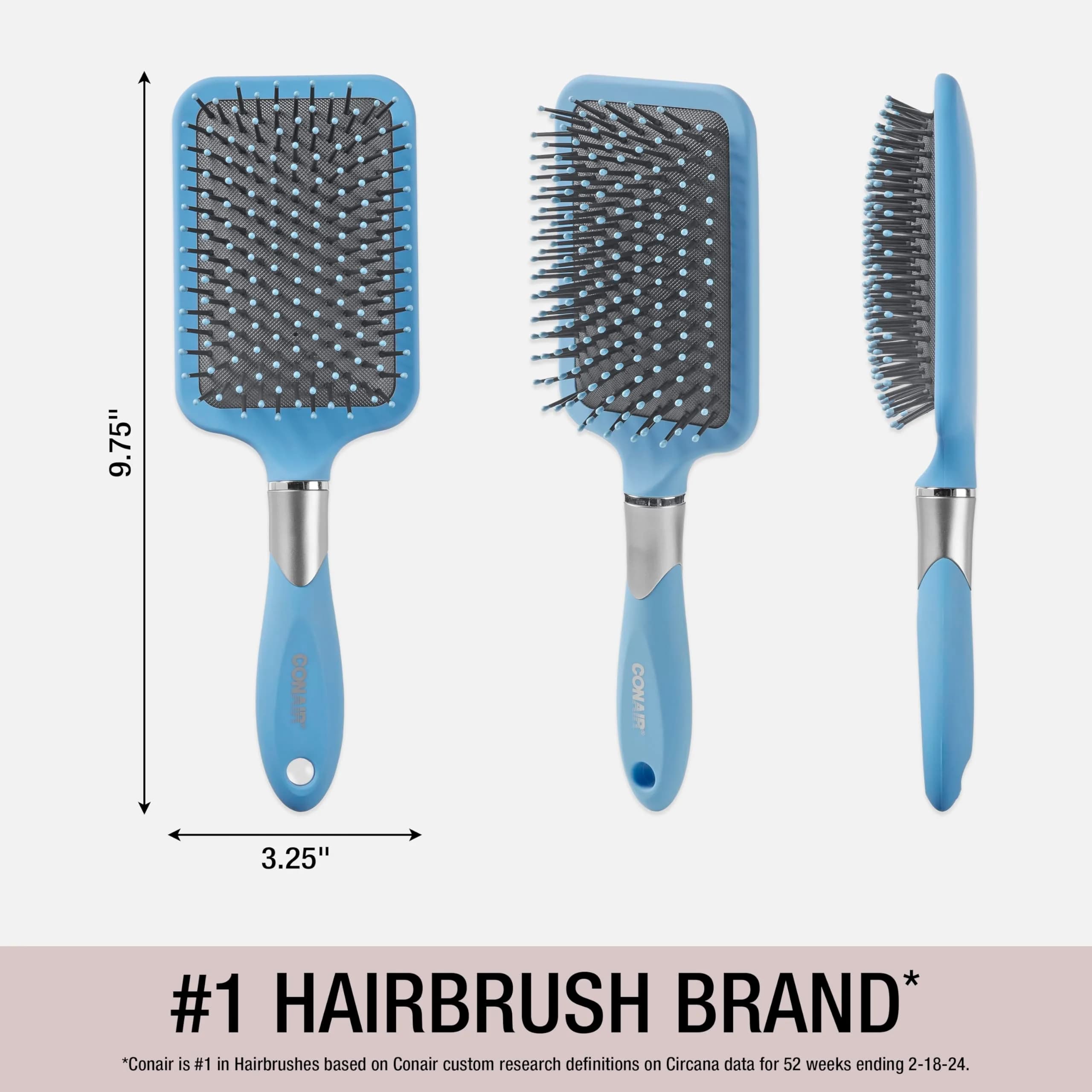 Conair Velvet Touch Paddle Cushion Hair Brush - Detangling Brush for Thick Hair - Sky Blue (1 Count) - view 3