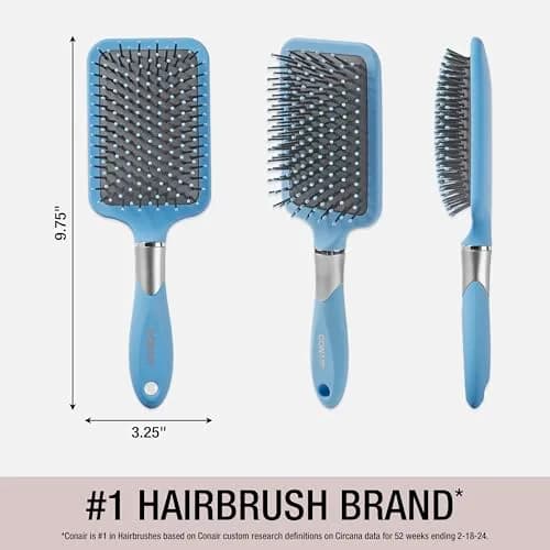 Conair Velvet Touch Paddle Cushion Hair Brush - Detangling Brush for Thick Hair - Sky Blue (1 Count) thumbnail 3