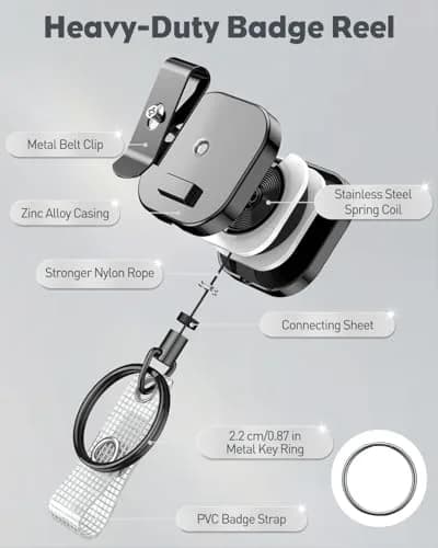 Uniclife 2 PC Retractable Badge Reel for Badge Holder | Heavy Duty Metal, 23.6 Inch Nylon Rope, All Metal Casing thumbnail 5