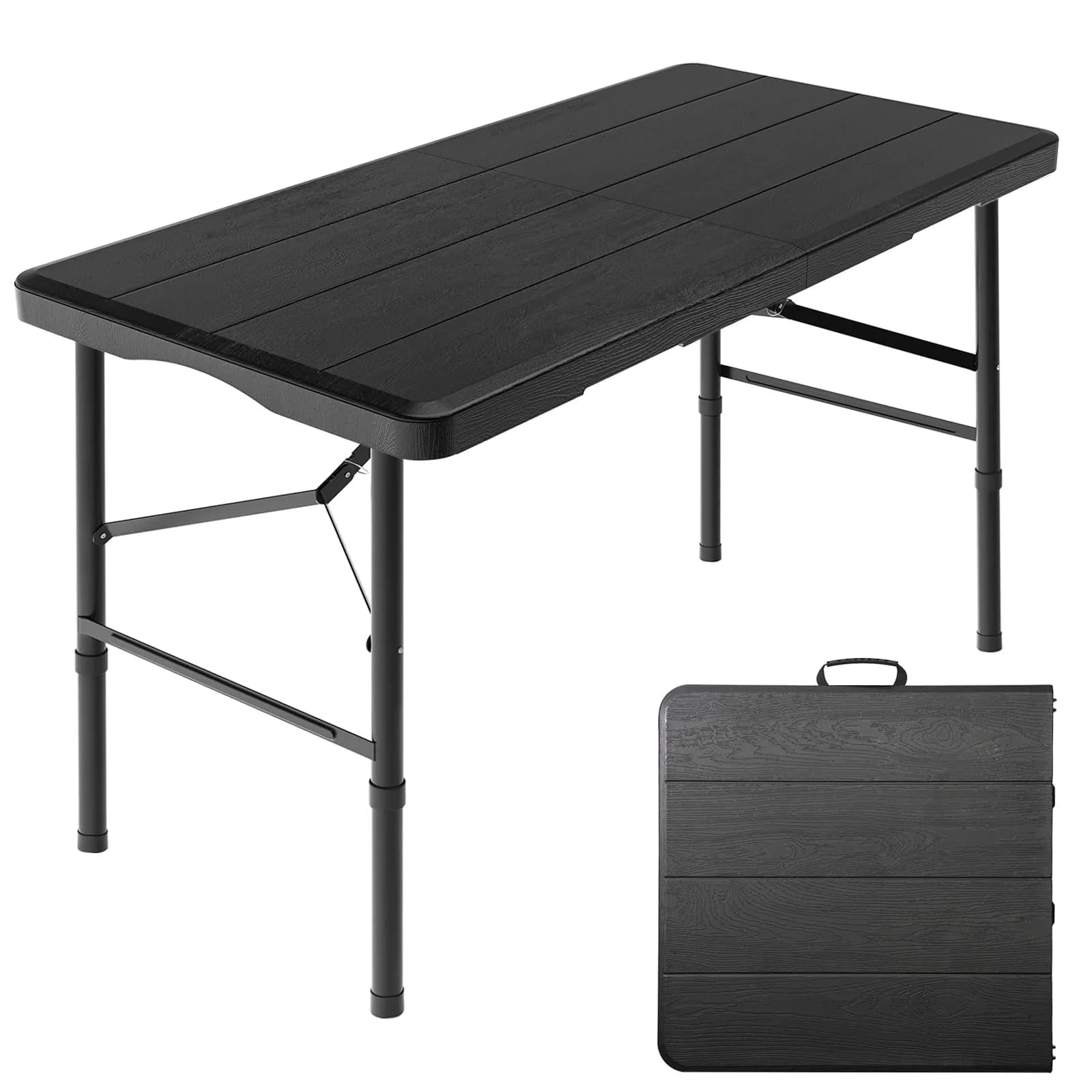 Hsundries 4 Ft Folding Table Wood Grain Desktop & 350lbs Support | Heavy Duty Portable Indoor & Outdoor