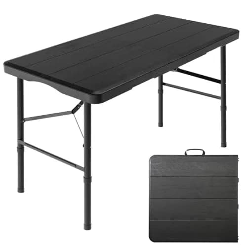 Hsundries 4 Ft Folding Table Wood Grain Desktop & 350lbs Support | Heavy Duty Portable Indoor & Outdoor thumbnail 1