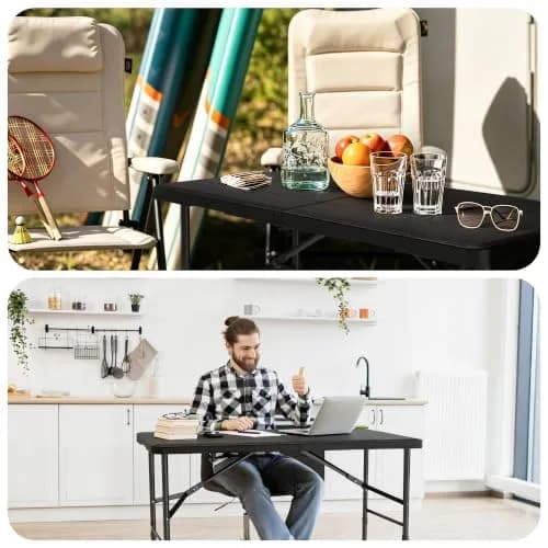 Hsundries 4 Ft Folding Table Wood Grain Desktop & 350lbs Support | Heavy Duty Portable Indoor & Outdoor thumbnail 6
