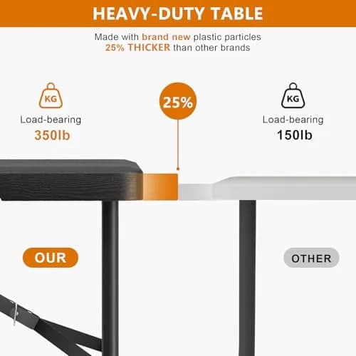 Hsundries 4 Ft Folding Table Wood Grain Desktop & 350lbs Support | Heavy Duty Portable Indoor & Outdoor thumbnail 2