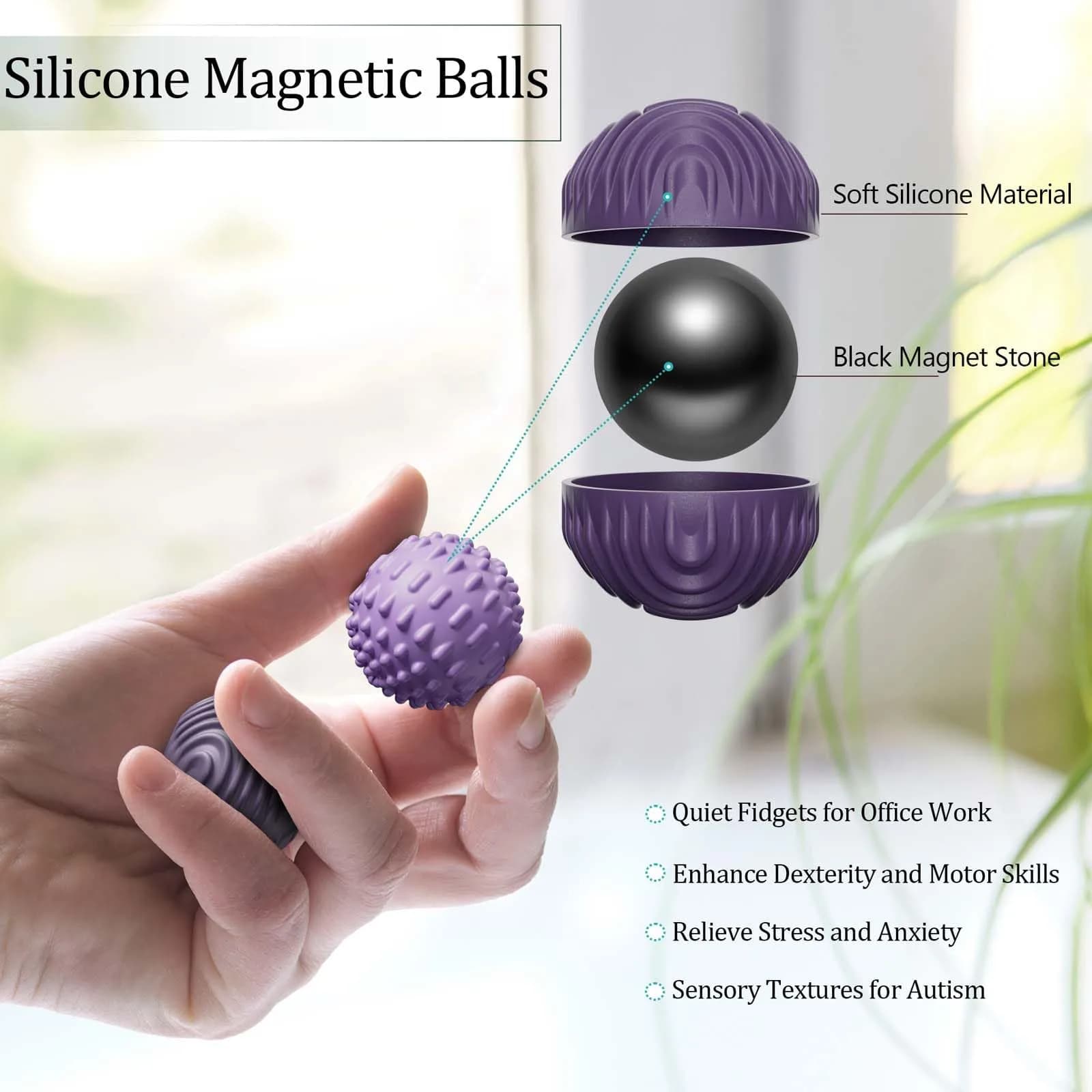 luckdoor Silicone Magnetic Balls Fidget Toys for Adults & Teens, 8PCS Lilac Purple | Sensory Stress Relief - view 2