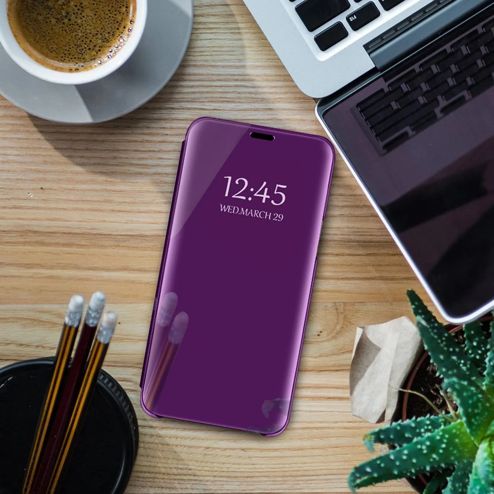 Gxmeuie Flip Mirror Case for Samsung Galaxy A36 5G (Burgundy) | Kickstand, PU Leather, Clear View thumbnail 7