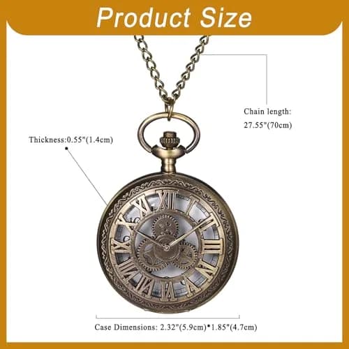 JewelryWe Vintage Quartz Pocket Watch Unisex Bronze 1.81 inch | Classic Gear Design for Father's Day thumbnail 4