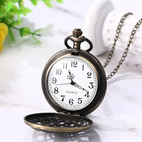 JewelryWe Vintage Quartz Pocket Watch Unisex Bronze 1.81 inch | Classic Gear Design for Father's Day thumbnail 2