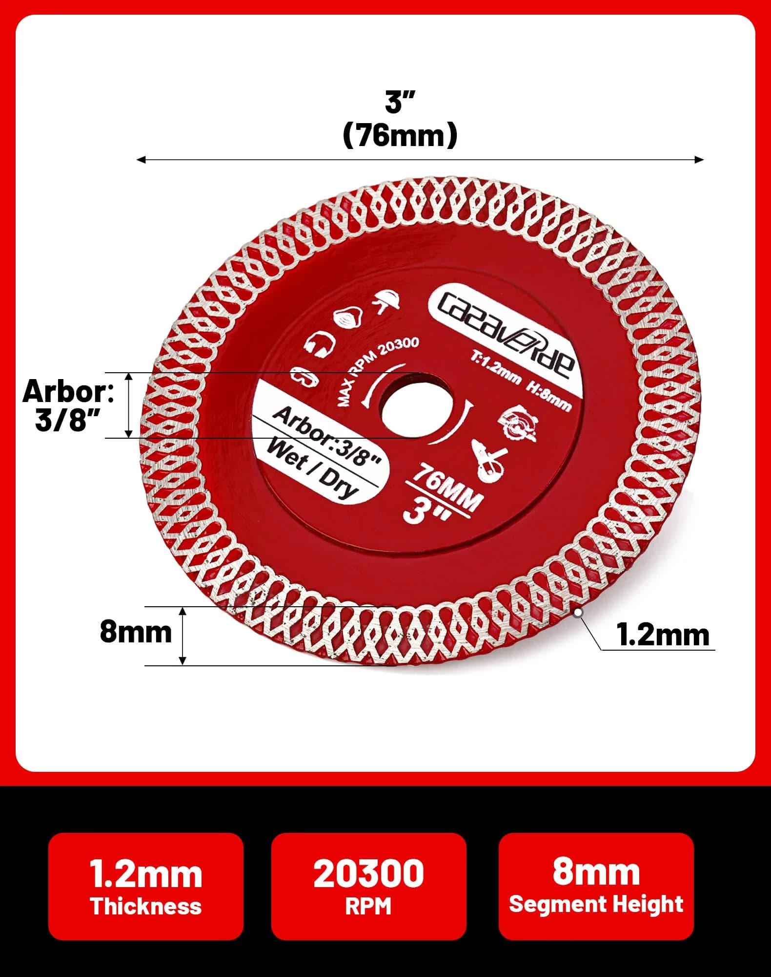 Casaverde 3" Diamond Blade with 3/8" Arbor, 2-Piece Set | Precision Cutting for Ceramic & Stone Tile - view 3