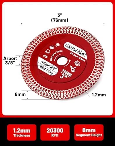 Casaverde 3" Diamond Blade with 3/8" Arbor, 2-Piece Set | Precision Cutting for Ceramic & Stone Tile thumbnail 3