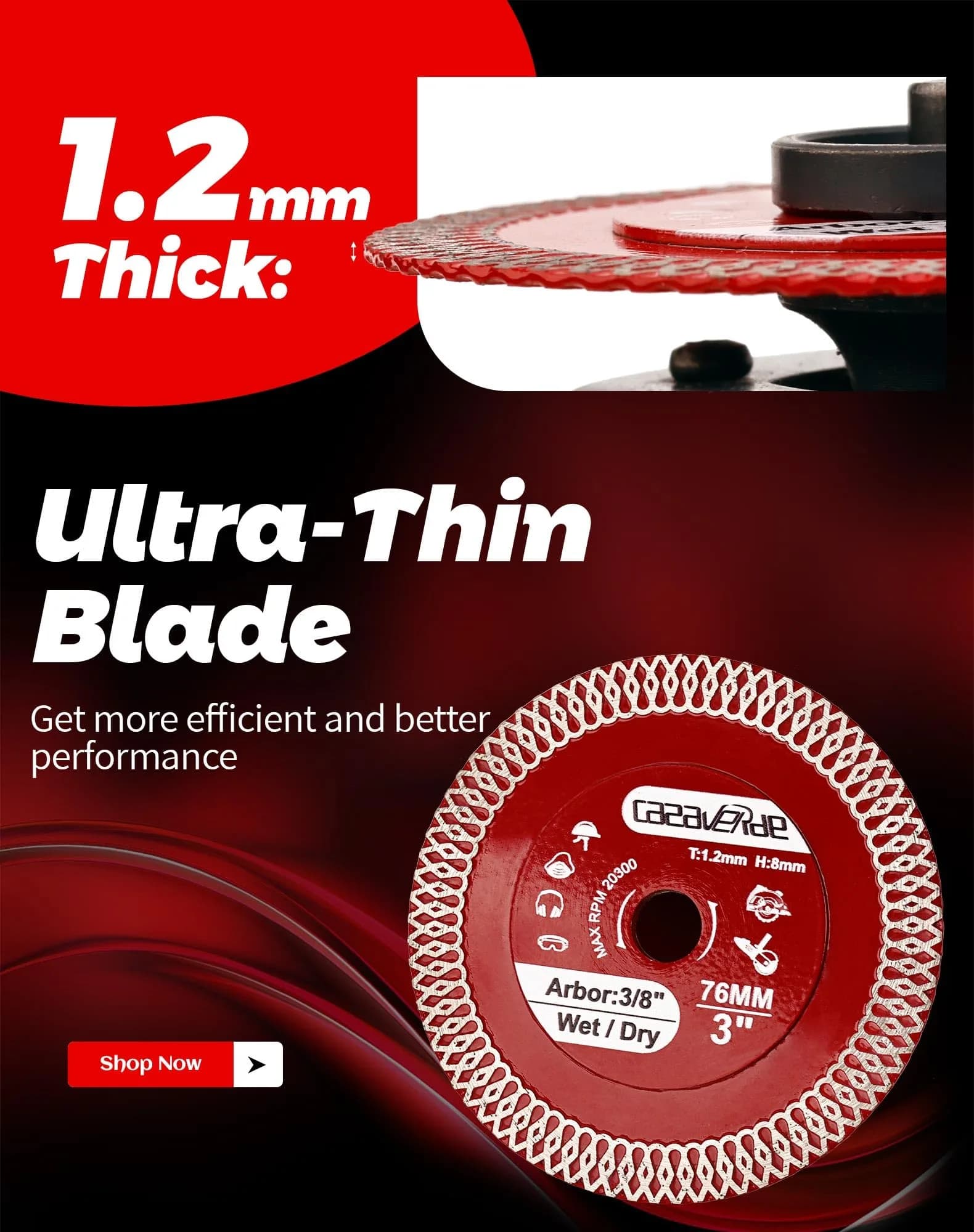 Casaverde 3" Diamond Blade with 3/8" Arbor, 2-Piece Set | Precision Cutting for Ceramic & Stone Tile - view 4