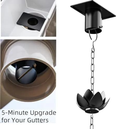 Wellrain Black Lotus Rain Chain 2.59 m (8.5 FT) with 12 Cups | Decorative Gutter Downspout Replacement for Gardens & Patios thumbnail 7