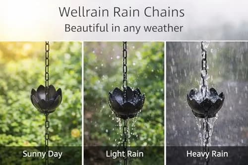 Wellrain Black Lotus Rain Chain 2.59 m (8.5 FT) with 12 Cups | Decorative Gutter Downspout Replacement for Gardens & Patios thumbnail 2
