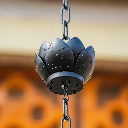 Wellrain Black Lotus Rain Chain 2.59 m (8.5 FT) with 12 Cups | Decorative Gutter Downspout Replacement for Gardens & Patios thumbnail 3