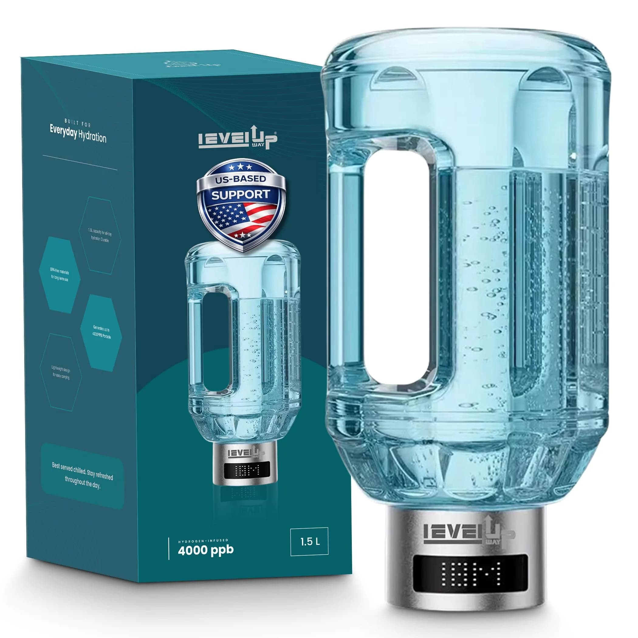 Level Up Way Hydrogen Water Bottle Generator 1.5L (51oz) | Portable Electrolysis with Digital Display - main product image