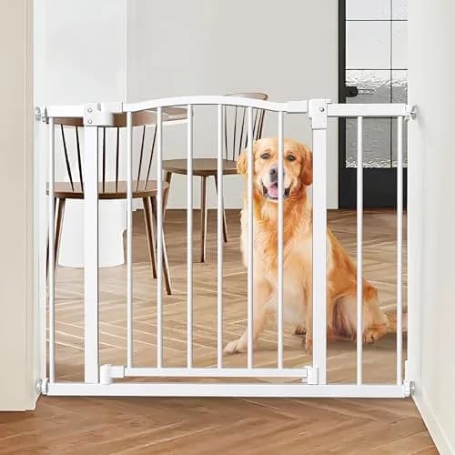 PETS TUFF Dog Gate 28" Tall, Self-Closing Steel Door & Child Lock | Wall-Friendly, Fits Most Doorways & Stairs thumbnail 1