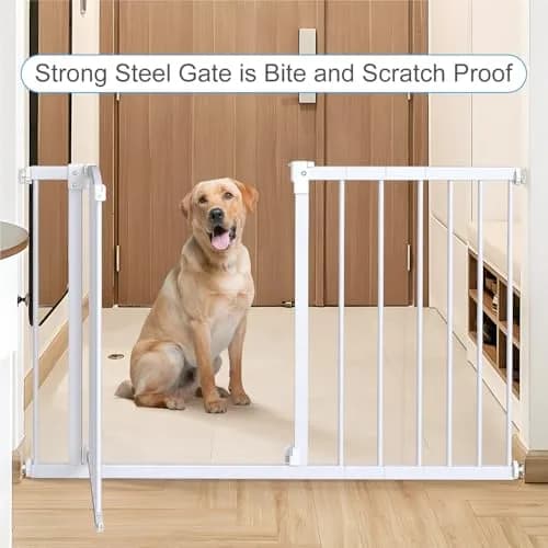 PETS TUFF Dog Gate 28" Tall, Self-Closing Steel Door & Child Lock | Wall-Friendly, Fits Most Doorways & Stairs thumbnail 4