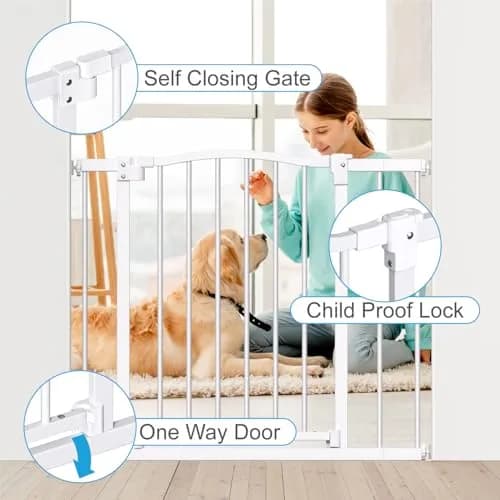 PETS TUFF Dog Gate 28" Tall, Self-Closing Steel Door & Child Lock | Wall-Friendly, Fits Most Doorways & Stairs thumbnail 5