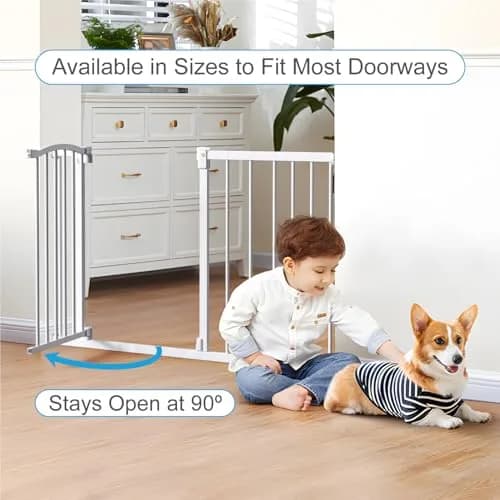 PETS TUFF Dog Gate 28" Tall, Self-Closing Steel Door & Child Lock | Wall-Friendly, Fits Most Doorways & Stairs thumbnail 6