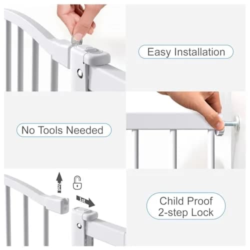PETS TUFF Dog Gate 28" Tall, Self-Closing Steel Door & Child Lock | Wall-Friendly, Fits Most Doorways & Stairs thumbnail 7