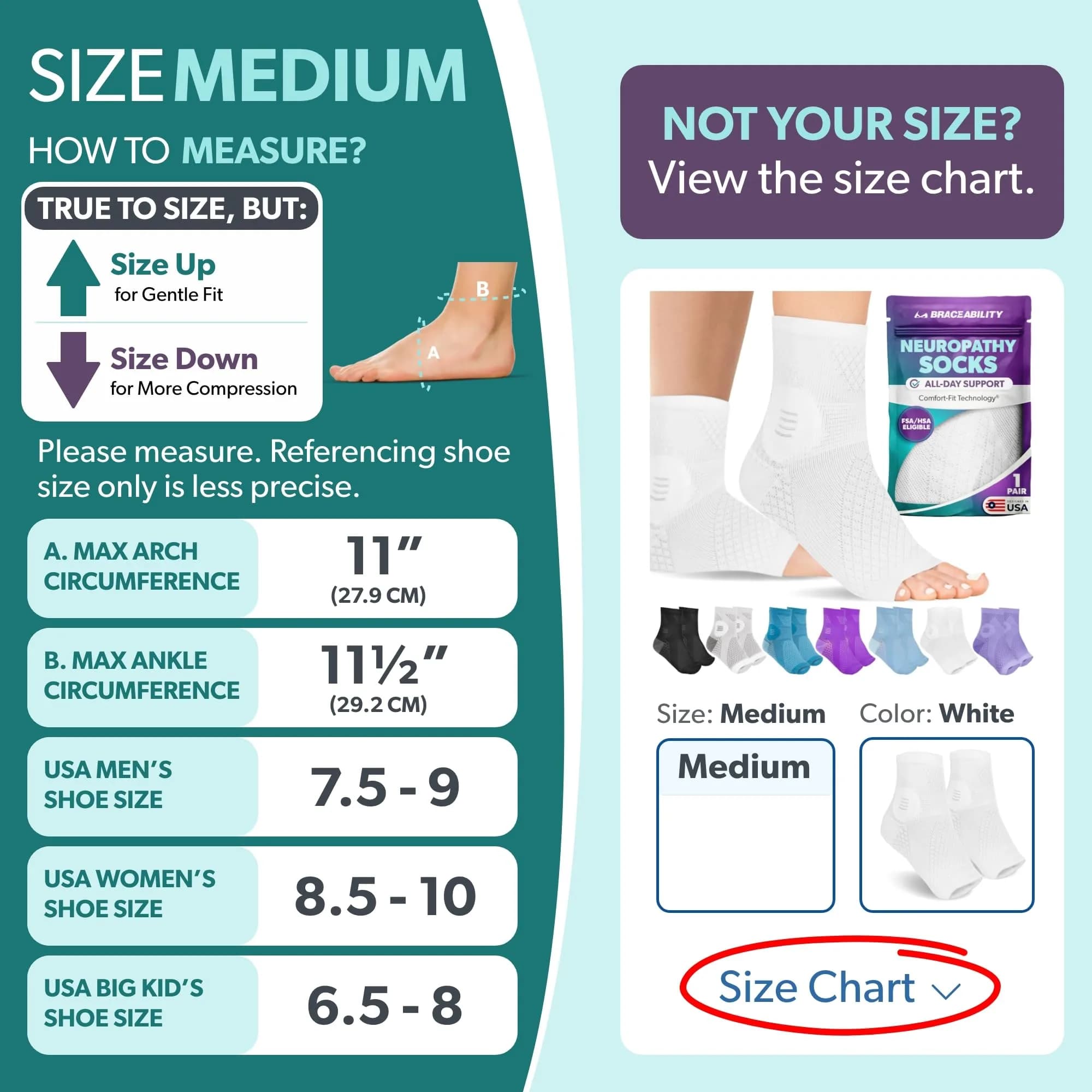 BraceAbility Neuropathy Socks Medium - White | FDA Approved Medical Compression Garment for Nerve Pain Relief - view 2