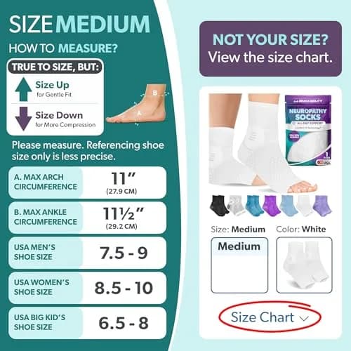 BraceAbility Neuropathy Socks Medium - White | FDA Approved Medical Compression Garment for Nerve Pain Relief thumbnail 2