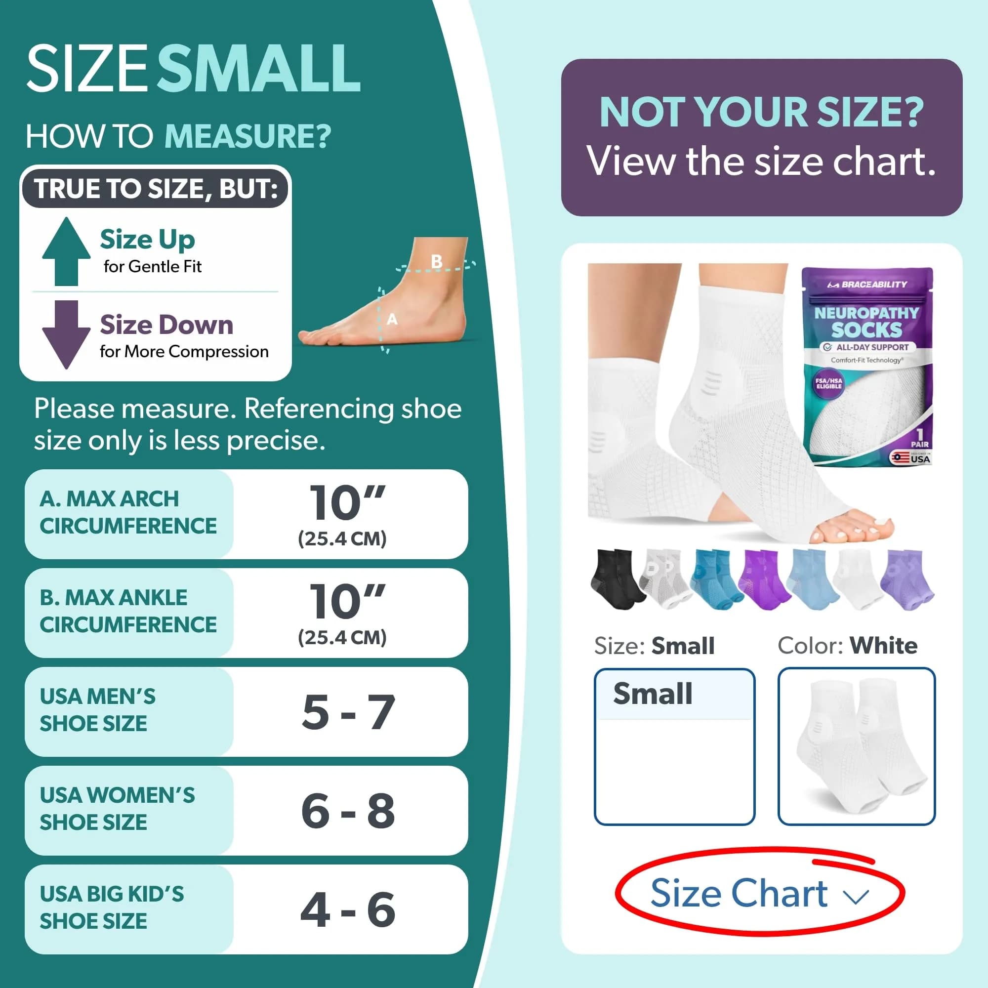 BraceAbility Neuropathy Socks - Small, White | FDA Approved Medical Compression for Nerve Pain Relief - view 2