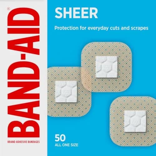 BAND-AID Sheer Spot Square Adhesive Bandages, All One Size, 50 Count | Sterile Wound Care - main product image