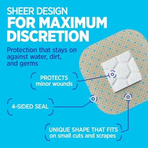 BAND-AID Brand Sheer Spot Square Adhesive Bandages 50 Count | Sterile Wound Care for Minor Cuts & Burns thumbnail 3