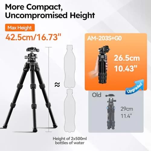 Sirui AM-203S+G0 Aluminum Desktop Tripod with Ball Head | 15kg (33lbs) Load Capacity, 42.5cm (16.7") Max Height thumbnail 4